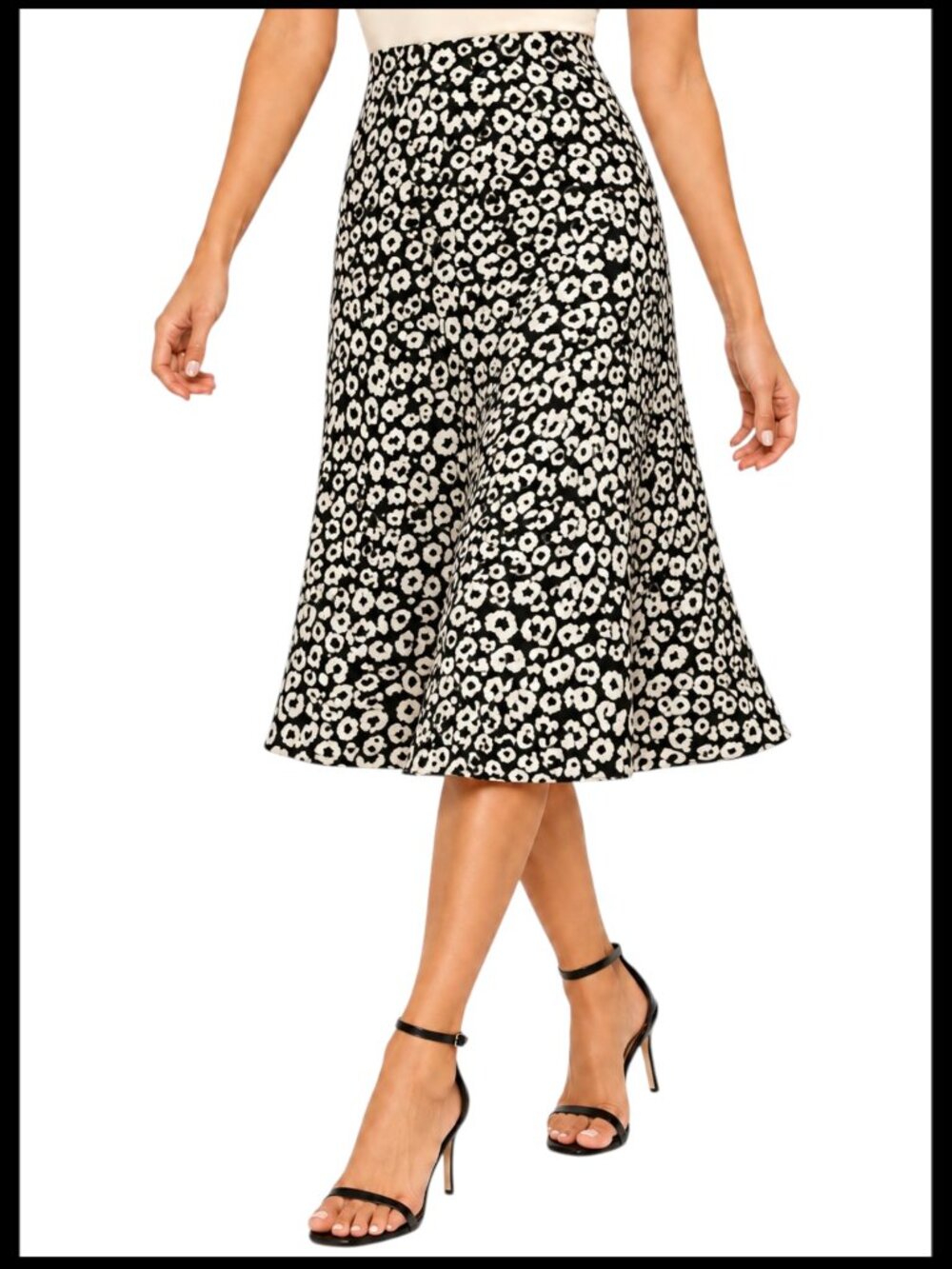 Lovers + Friends Midi Skirt Black Cream Leopard Print A-Line XS